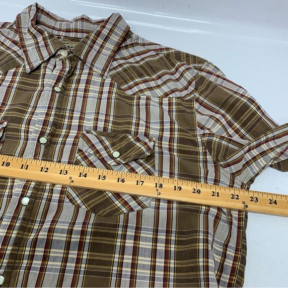 Fossil Pearl Snap Brown Plaid  Shirt Men Large 100% Cotton Long Sleeve  Western - Picture 8 of 9